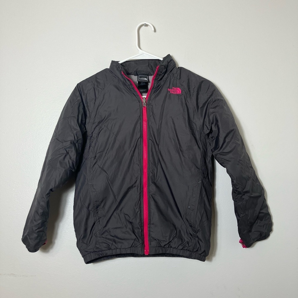 North Face Down Puffer Jacket Girls‎ M 10/12 Charcoal Gray Pockets Casual School